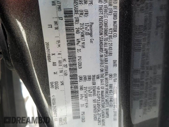 2016 Ford Focus Titanium with VIN 1FADP3J20GL274263, listed as a Copart auction lot 48340175 with 114,941 mi miles and Salvage title. Bid and sale history available at DreamBid. Image 15.