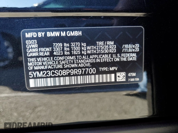 2023 BMW XM z VIN 5YM23CS08P9R97700, wystawiony jako Copart lot #79049744 z przebiegiem Nie podano mil oraz Szkody całkowita. Historia ofert i sprzedaży dostępna na DreamBid. Obrazek 13.