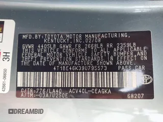 2009 Toyota Camry with VIN 4T1BE46K39U795573, listed as a IAAI auction lot 42158791 with 205,820 mi miles and . Bid and sale history available at DreamBid. Image 9.
