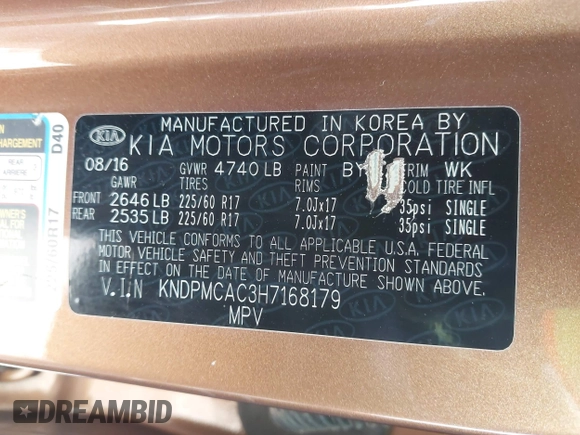 2017 Kia Sportage LX with VIN KNDPMCAC3H7168179, listed as a IAAI auction lot 42119527 with 96,335 mi miles and . Bid and sale history available at carsss.com. Image 9.