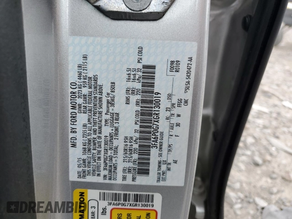 2016 Ford Fusion S with VIN 3FA6P0G7XGR130019, listed as a Copart auction lot 53971374 with 97,637 mi miles and Salvage title. Bid and sale history available at DreamBid. Image 15.