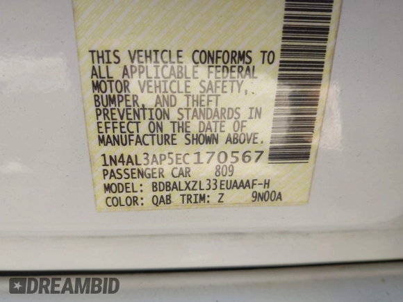 2014 Nissan Altima 2.5 S with VIN 1N4AL3AP5EC170567, listed as a IAAI auction lot 42011327 with 211,747 mi miles. Bid and sale history available at carsss.com. Image 9.