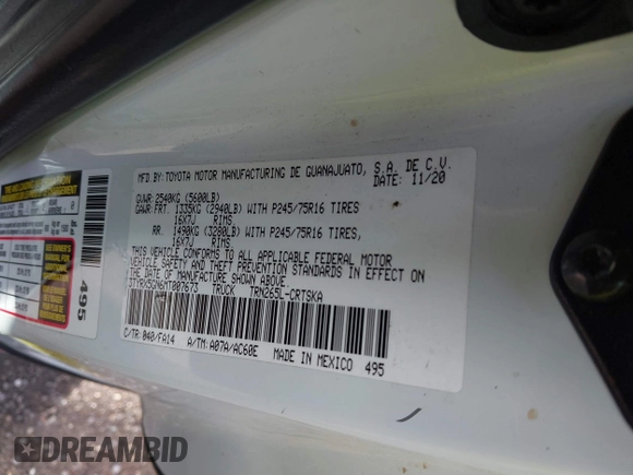 2021 Toyota Tacoma SR with VIN 3TYRX5GN6MT007673, listed as a IAAI auction lot 41691995 with 97,735 mi miles and . Bid and sale history available at DreamBid. Image 9.