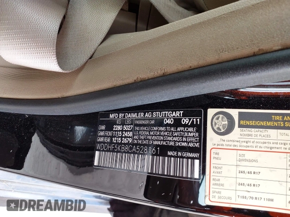 2012 Mercedes-Benz E 350 Luxury with VIN WDDHF5KB8CA528161, listed as a IAAI auction lot 42224047 with 162,660 mi miles and . Bid and sale history available at DreamBid. Image 9.
