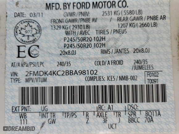 2011 Ford Edge Limited with VIN 2FMDK4KC2BBA98102, listed as a Copart auction lot 48572235 with 222,838 mi miles and Clean Title. Bid and sale history available at carsss.com. Image 15.