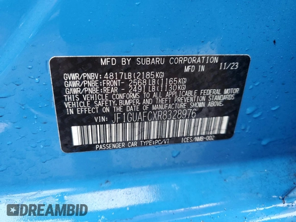 2024 Subaru Impreza Sport with VIN JF1GUAFCXR8328976, listed as a Copart auction lot 85957094 with 5,336 mi miles and Salvage Title. Bid and sale history available at carsss.com. Image 12.