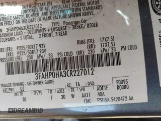 2012 Ford Fusion SE with VIN 3FAHP0HA3CR227012, listed as a IAAI auction lot 41925147 with 172,999 mi miles. Bid and sale history available at carsss.com. Image 9.