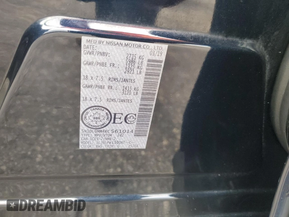 2019 Infiniti QX60 Luxe z VIN 5N1DL0MM4KC561014, wystawiony jako Copart lot #78897504 z przebiegiem 177 089 mil mil oraz Szkoda całkowita • Salvage title. Historia ofert i sprzedaży dostępna na DreamBid. Obrazek 14.