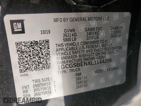 2020 Chevrolet Colorado 2WD Work Truck z VIN 1GCGSBENXL1144209, wystawiony jako Copart lot #47769095 z przebiegiem 58 857 mil mil oraz Szkoda całkowita • Salvage title. Historia ofert i sprzedaży dostępna na DreamBid. Obrazek 14.