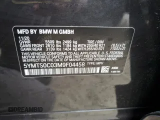 2021 BMW X3 M with VIN 5YMTS0C03M9F04458, listed as a Copart auction lot 42162245 with 52,156 mi miles and Salvage Title. Bid and sale history available at carsss.com. Image 14.
