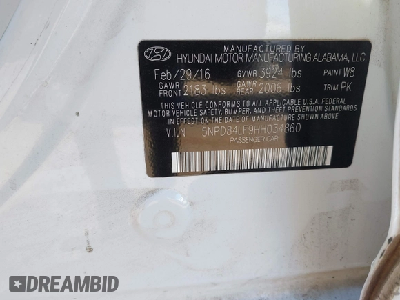 2017 Hyundai Elantra Limited with VIN 5NPD84LF9HH034860, listed as a IAAI auction lot 41808565 with 166,038 mi miles and . Bid and sale history available at DreamBid. Image 9.