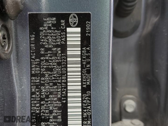 2020 Toyota Avalon Hybrid XLE z VIN 4T1A21FB8LU013231, wystawiony jako Copart lot #45410755 z przebiegiem 63 619 mil mil oraz Szkoda całkowita • Salvage title. Historia ofert i sprzedaży dostępna na DreamBid. Obrazek 14.