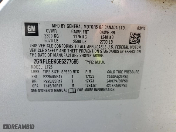 2014 Chevrolet Equinox LS with VIN 2GNFLEEK6E6277685, listed as a Copart auction lot 54273835 with 150,854 mi miles and Clean Title. Bid and sale history available at carsss.com. Image 13.