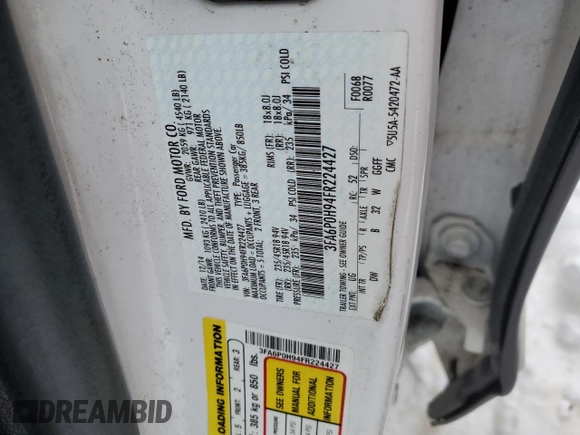 2015 Ford Fusion SE z VIN 3FA6P0H94FR224427, wystawiony jako Copart lot #45850675 z przebiegiem 186 601 mil mil oraz Nie do naprawy • Non repairable. Historia ofert i sprzedaży dostępna na DreamBid. Obrazek 13.