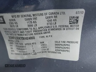 2013 Chevrolet Equinox LS z VIN 2GNFLCEK7D6424860, wystawiony jako IAAI lot #41929922 z przebiegiem 113 675 mil mil oraz . Historia ofert i sprzedaży dostępna na DreamBid. Obrazek 9.