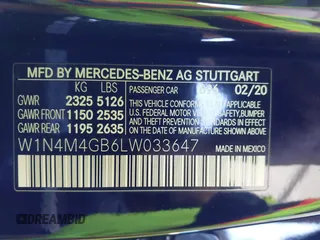 2020 Mercedes-Benz GLB with VIN W1N4M4GB6LW033647, listed as a IAAI auction lot 41749333 with 54,458 mi miles. Bid and sale history available at carsss.com. Image 9.