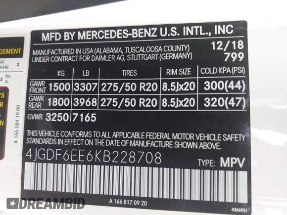 2019 Mercedes-Benz GLS 450 z VIN 4JGDF6EE6KB228708, wystawiony jako IAAI lot #42395243 z przebiegiem 36 209 mil mil oraz . Historia ofert i sprzedaży dostępna na DreamBid. Obrazek 9.
