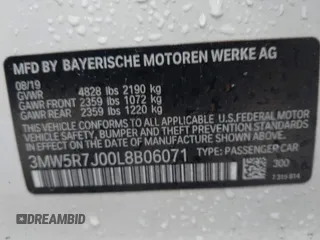 2020 BMW 3 Series 330i xDrive z VIN 3MW5R7J00L8B06071, wystawiony jako IAAI lot #42197554 z przebiegiem 96 677 mil mil oraz . Historia ofert i sprzedaży dostępna na DreamBid. Obrazek 9.