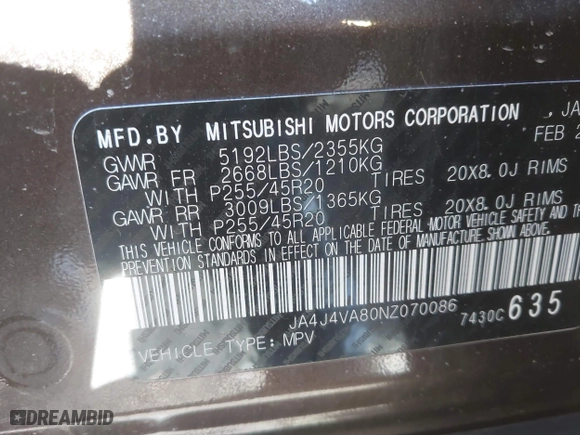 2022 Mitsubishi Outlander SEL with VIN JA4J4VA80NZ070086, listed as a IAAI auction lot 41859066 with 35,982 mi miles. Bid and sale history available at carsss.com. Image 9.