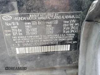 2017 Hyundai Santa Fe 2.4L with VIN 5NMZUDLB1HH028028, listed as a Copart auction lot 64431895 with Not provided miles and Salvage title. Bid and sale history available at DreamBid. Image 14.