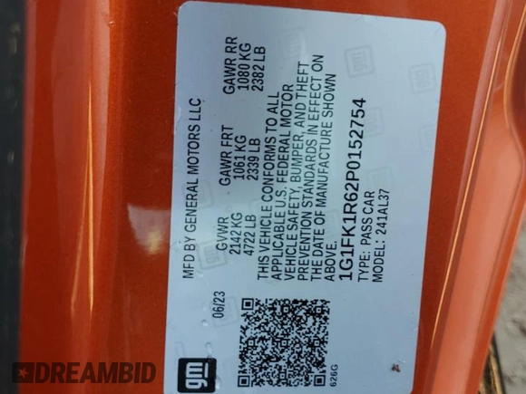 2023 Chevrolet Camaro ZL1 with VIN 1G1FK1R62P0152754, listed as a Copart auction lot 74288004 with Not provided miles and Non repairable. Bid and sale history available at DreamBid. Image 13.