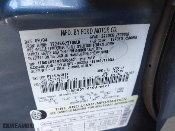 2005 Ford Freestyle SEL with VIN 1FMDK02105GA06621, listed as a IAAI auction lot 42008979 with 230,861 mi miles. Bid and sale history available at carsss.com. Image 8.