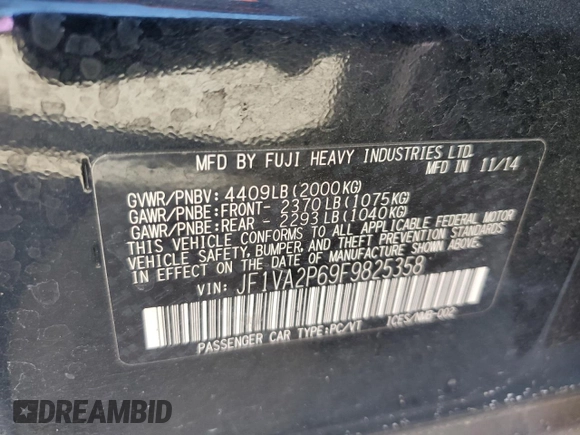 2015 Subaru WRX STI with VIN JF1VA2P69F9825358, listed as a Copart auction lot 46323585 with 86,250 mi miles and Salvage Title. Bid and sale history available at DreamBid. Image 13.