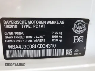 2020 BMW 4 Series 430i xDrive with VIN WBA4J3C08LCD34310, listed as a Copart auction lot 61944205 with 96,346 mi miles and Clean title. Bid and sale history available at DreamBid. Image 12.