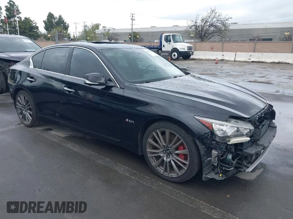 2020 Infiniti Q50 Red Sport 400 with VIN JN1FV7AP2LM630067, listed as a IAAI auction lot 41916706 with 38,786 mi miles and . Bid and sale history available at carsss.com. Image 1.