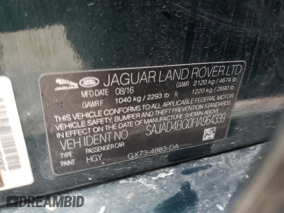 2017 Jaguar XE 25t Premium with VIN SAJAD4BG0HA964339, listed as a Copart auction lot 80205464 with 39,264 mi miles and Salvage Title. Bid and sale history available at carsss.com. Image 14.