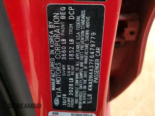 2015 Kia Rio EX with VIN KNADN4A37F6479779, listed as a Copart auction lot 48152355 with 154,331 mi miles and Salvage Title. Bid and sale history available at carsss.com. Image 14.