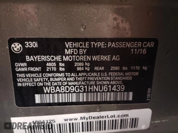 2017 BMW 3 Series 330i xDrive with VIN WBA8D9G31HNU61439, listed as a Copart auction lot 46158625 with 53,270 mi miles and Salvage Title. Bid and sale history available at carsss.com. Image 12.