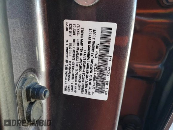 2020 Honda CR-V EX with VIN 7FART6H50LE025220, listed as a Copart auction lot 88079885 with 62,749 mi miles and Salvage Title. Bid and sale history available at DreamBid. Image 16.