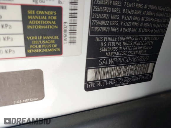 2015 Land Rover Range Rover Sport HSE with VIN SALWR2VFXFA608029, listed as a IAAI auction lot 42098674 with 66,566 mi miles and . Bid and sale history available at DreamBid. Image 9.