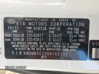 2016 Kia Sedona LX with VIN KNDMB5C1XG6162111, listed as a Copart auction lot 66929384 with 72,555 mi miles and Salvage Title. Bid and sale history available at carsss.com. Image 13.