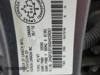 2016 Honda Civic Sedan LX with VIN 2HGFC2F59GH039001, listed as a Copart auction lot 52540465 with 289,943 mi miles and Salvage Title. Bid and sale history available at carsss.com. Image 12.