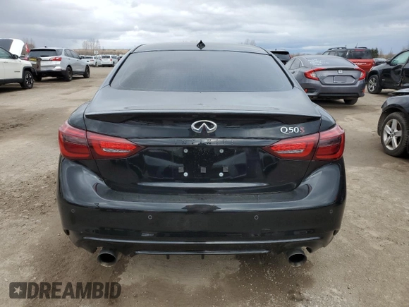 2021 Infiniti Q50 Red Sport 400 with VIN JN1FV7DR2MM880827, listed as a Copart auction lot 52089525 with 38,718 mi miles and Salvage title. Bid and sale history available at DreamBid. Image 6.