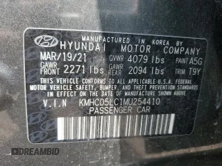 2021 Hyundai Ioniq Limited with VIN KMHC05LC1MU254410, listed as a Copart auction lot 53477115 with 126,606 mi miles and Salvage title. Bid and sale history available at DreamBid. Image 12.