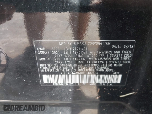 2020 Subaru Ascent Limited with VIN 4S4WMAMD3L3407956, listed as a IAAI auction lot 42625166 with 93,915 mi miles and . Bid and sale history available at DreamBid. Image 9.