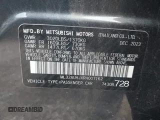 2024 Mitsubishi Mirage ES z VIN ML32AUHJXRH007162, wystawiony jako IAAI lot #42499177 z przebiegiem 24 016 mil mil oraz . Historia ofert i sprzedaży dostępna na DreamBid. Obrazek 9.