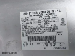 2003 Mazda B-Series 2WD Truck SX with VIN 4F4YR12D03TM16560, listed as a IAAI auction lot 41771702 with 94,027 mi miles. Bid and sale history available at carsss.com. Image 9.