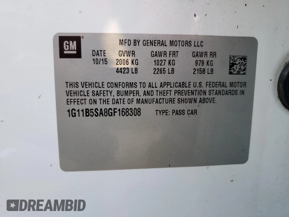 2016 Chevrolet Malibu Limited LS with VIN 1G11B5SA8GF168308, listed as a Copart auction lot 74886854 with 0 mi miles and Non Repairable. Bid and sale history available at carsss.com. Image 13.