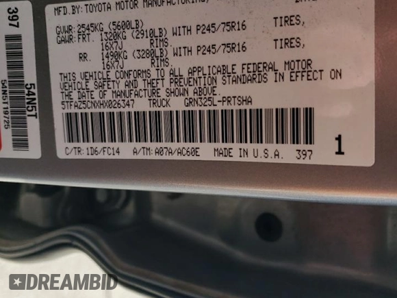 2017 Toyota Tacoma SR5 with VIN 5TFAZ5CNXHX026347, listed as a Copart auction lot 53144825 with 78,313 mi miles and Salvage Title. Bid and sale history available at DreamBid. Image 13.