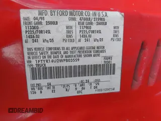 1998 Ford Ranger XL with VIN 1FTYR14U2WPB03559, listed as a IAAI auction lot 40628317 with 20,895 mi miles and . Bid and sale history available at DreamBid. Image 9.
