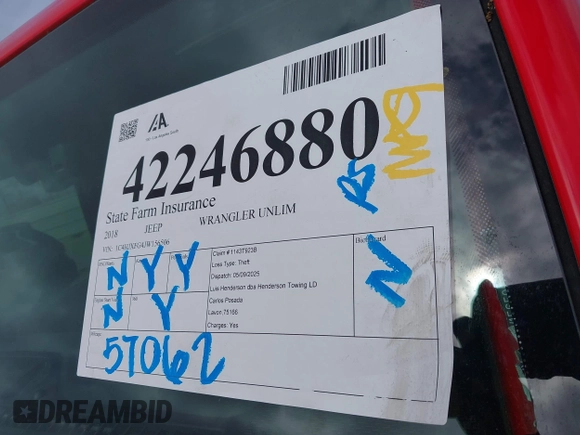 2018 Jeep Wrangler Unlimited Rubicon с VIN 1C4HJXFG4JW156506, выставлен на аукционе IAAI как лот 42246880 с пробегом 57 062 миль миль и . История ставок и продаж доступна на DreamBid. Изображение 17.