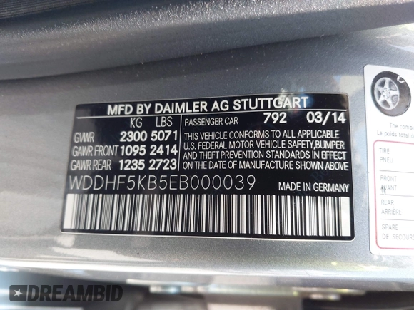 2014 Mercedes-Benz E 350 Sport with VIN WDDHF5KB5EB000039, listed as a IAAI auction lot 42345657 with 95,857 mi miles and . Bid and sale history available at DreamBid. Image 9.