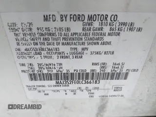 2020 Ford EcoSport S with VIN MAJ3S2FE0LC366183, listed as a IAAI auction lot 41951752 with 115,037 mi miles. Bid and sale history available at carsss.com. Image 9.