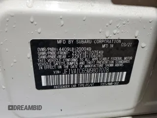 2021 Subaru WRX Premium с VIN JF1VA1C65M9807078, выставлен на аукционе Copart как лот 53683745 с пробегом 46 825 миль миль и Списание • Salvage title. История ставок и продаж доступна на DreamBid. Изображение 12.