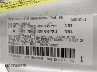 2018 Toyota Tacoma SR with VIN 5TFRX5GN9JX114752, listed as a IAAI auction lot 41313849 with 248,901 mi miles and . Bid and sale history available at DreamBid. Image 9.