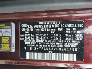 2017 Kia Sorento LX with VIN 5XYPGDA32HG261498, listed as a Copart auction lot 58958185 with 129,744 mi miles and Clean title. Bid and sale history available at DreamBid. Image 13.